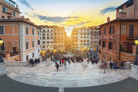 The Spanish steps in Rome at sunset, Italyの写真素材