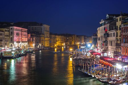 Beautiful scenery of the grand Canal in Venice at night, Italyの写真素材