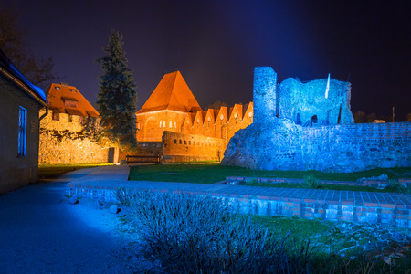 Ruins of the Teutonic knights castle in Torun at night, Polandのeditorial素材