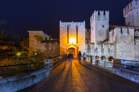 Architecture of Scaligero Castle at Garda lake in Sirmione, Italyのeditorial素材