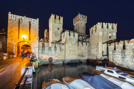 Architecture of Scaligero Castle at Garda lake in Sirmione, Italyのeditorial素材