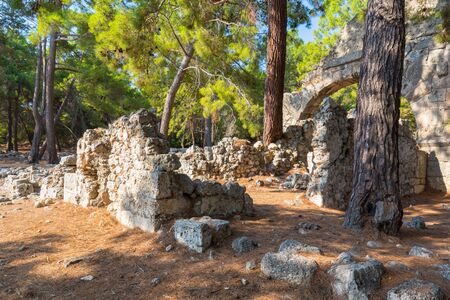 Ruins of the aqueduct in the ancient Phaselis city, Turkeyの写真素材