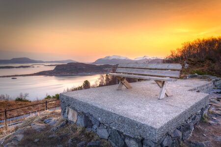 Beautiful sunrise over the Norwegian Sea near Alesund, Norwayの写真素材
