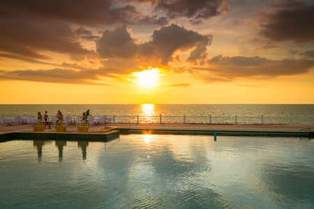 Koh Kho Khao, Thailand - November 5, 2012: Tropical pool scenery of the Andaman Princess Resort & SPA at sunset. This beautiful hotel was destroyed by tsunami in 2004 and rebuild.のeditorial素材