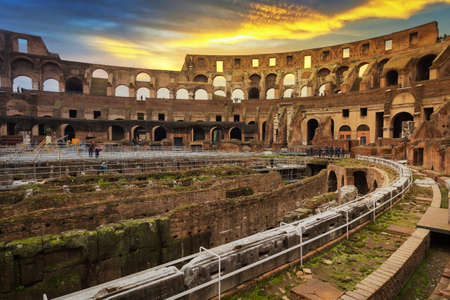 Rome, Italy - January 10, 2019:  The interior of the Colosseum in Rome at sunset, Italyのeditorial素材