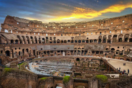 Rome, Italy - January 10, 2019:  The interior of the Colosseum in Rome at sunset, Italyのeditorial素材