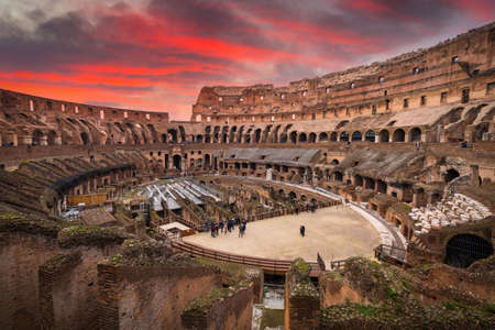 Rome, Italy - January 10, 2019:  The interior of the Colosseum in Rome at sunset, Italyのeditorial素材