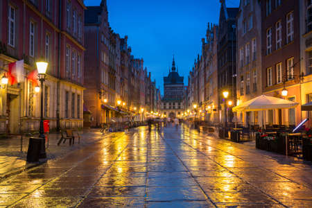 Amazing architectureof the old town in Gdansk at dusk, Polandの写真素材