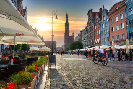 Gdansk, Poland - June 20, 2020: Architecture of the old town in Gdansk, Poland. Gdansk is the historical capital of Polish Pomerania with medieval old town architecture.のeditorial素材