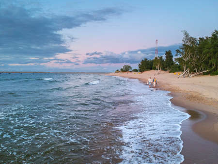 Aerial scenery of the beach by the Baltic Sea in Gdansk, Poland.の写真素材