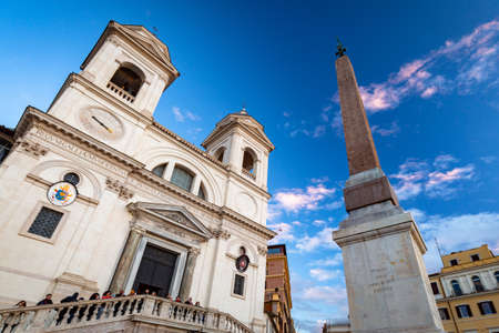 Rome, Italy - January 10, 2019: Tourists walking on Spanish steps in Rome at sunset, Italyのeditorial素材