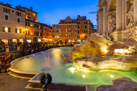 Rome, Italy - January 10, 2019: People at the Trevi Fountain in Rome at dusk, Italyのeditorial素材