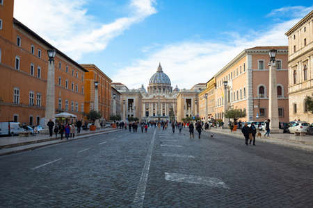 Rome, Italy - January 10, 2019: People on the street going to the St. Peter's Square and Basilica in Vatican Cityのeditorial素材