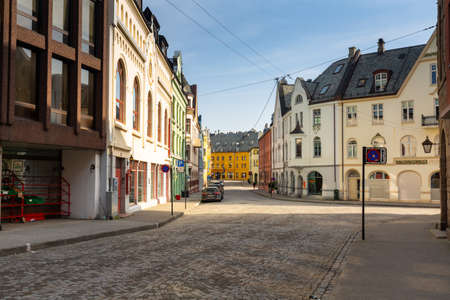 Alesund, Norway - April 14, 2018: Beautiful architecture of Alesund at sunny day, Norwayのeditorial素材