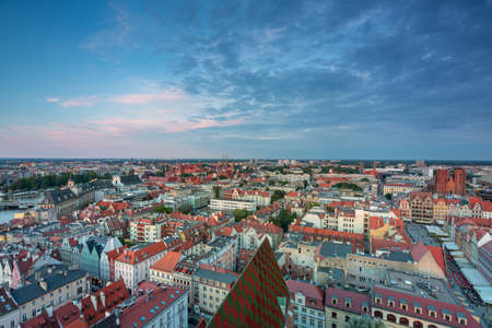 Cityscape of Wroclaw old town at sunset. Polandのeditorial素材