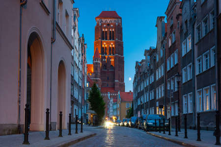 Architecture of St. Mary's Basilica in Gdansk at dusk, Polandのeditorial素材