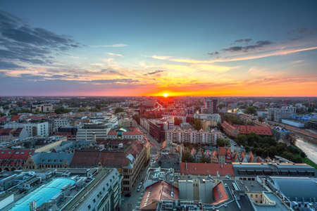 Cityscape of Wroclaw old town at sunset. Polandのeditorial素材
