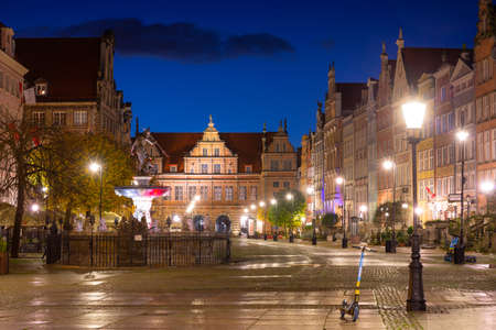 Gdansk - October 31, 2020: Architecture of the Long Lane in Gdansk old town by night, Polandのeditorial素材