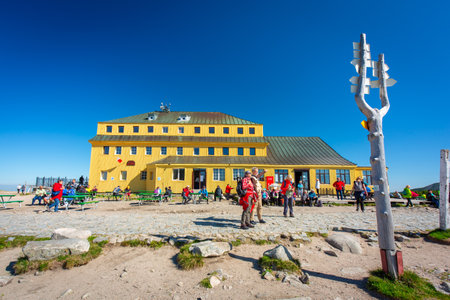Karkonosze, Poland - September 9, 2020: Dom Slaski pod ÅnieÅ¼kÄ mountain shelter in the Karkonosze Mountains, Polandのeditorial素材