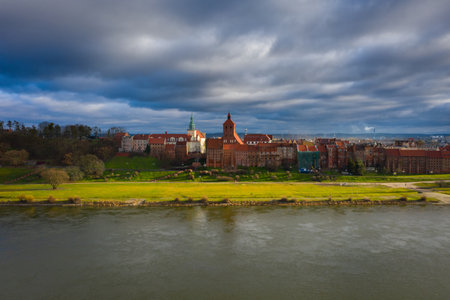 Grudziadz city with amazing granaries over the Vistula River. Polandの写真素材