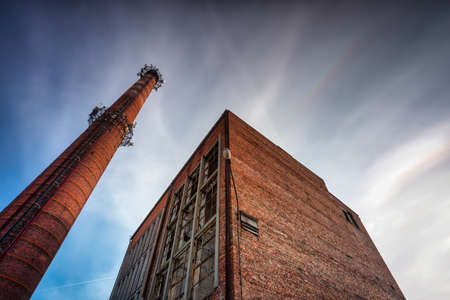 Ruins of a brick sugar factory in Pruszcz GdaÅski in winter, Polandの写真素材