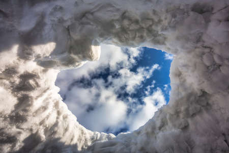 Beautiful blue sky view from the snow igloo at sunny day. Polandの写真素材