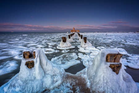 Winter ghosts of the Baltic Sea in Babie DoÅy at sunset, Gdynia. Polandの写真素材