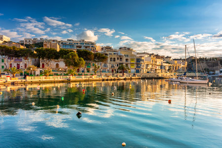 Beautiful marina of Birgu at sunset, Maltaの写真素材