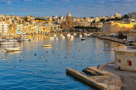 Beautiful marina of Birgu at sunset, Maltaの写真素材