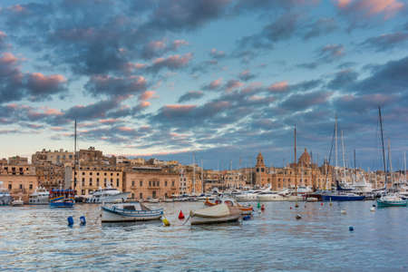 Beautiful marina of Birgu at sunset, Maltaの写真素材