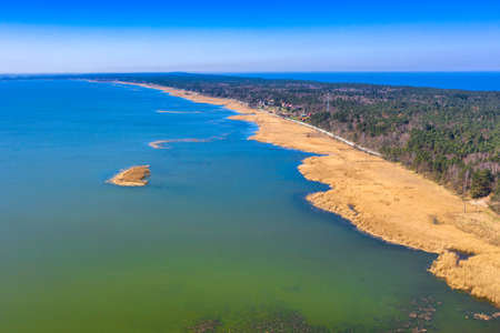 Aerial view of the Vistula Lagoon and the Vistula Spit. Polandの写真素材