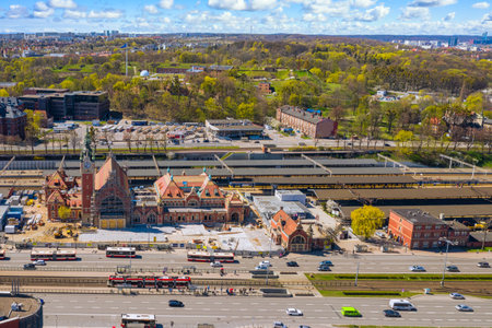 Aerial view of Gdansk city with the main train station. Polandの写真素材