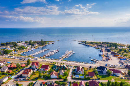 Aerial landscape of the Jastaria town on the Hel peninsula at summer. Poland.の写真素材