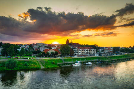 Beautiful landscape of Tczew by the Vistula River at sunset. Polandの写真素材