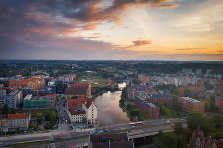 Beautiful architecture of the old town in Gdansk at sunset. Polandの写真素材