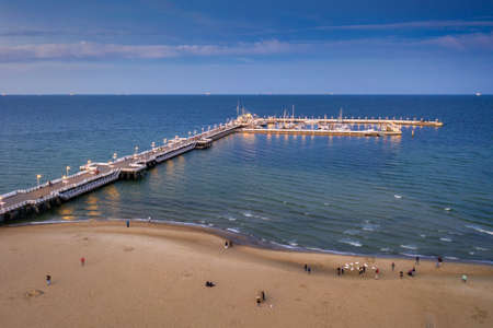 Molo pier on the Baltic Sea in Sopot at sunset, Poland.の写真素材