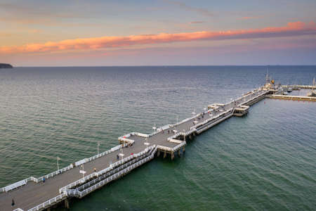 Molo pier on the Baltic Sea in Sopot at sunset, Poland.の写真素材