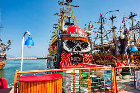 Alanya, Turkey - July 21, 2021: Pirate ships for tourists in the port of Alanya on the Mediterranean Sea, Turkeyのeditorial素材
