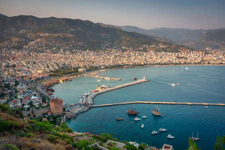 Alanya city scenery by the Mediterranean Sea at sunset, Turkeyのeditorial素材