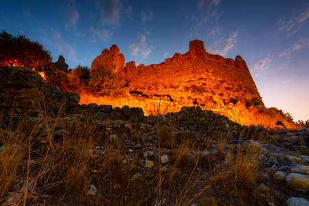 Beautiful castle on the hill in Alanya city at sunset. Turkeyのeditorial素材