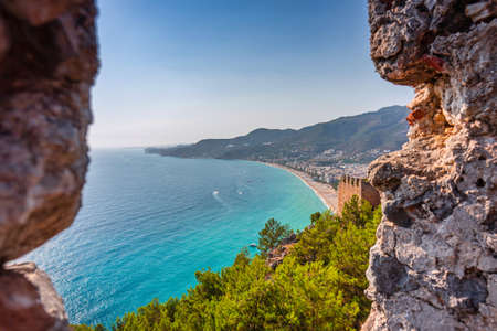 Beautiful castle on the hill in Alanya city by the Mediterranean Sea. Turkeyのeditorial素材