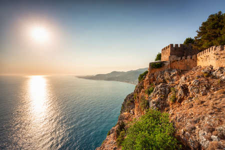 Beautiful castle on the hill in Alanya city by the Mediterranean Sea. Turkeyのeditorial素材