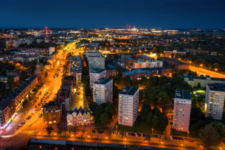 Aerial scenery of Gdansk city at dusk. Polandのeditorial素材