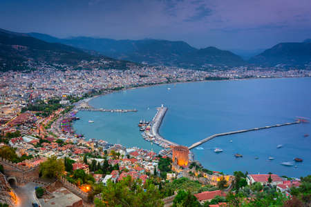 Alanya city scenery by the mediterranean sea at dusk. Turkeyのeditorial素材