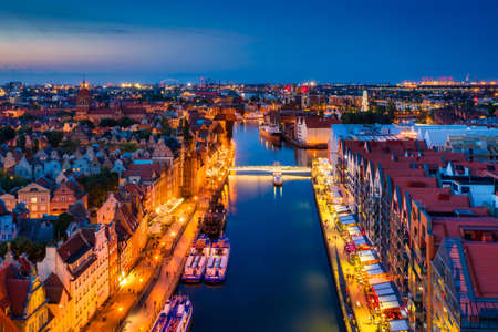Aerial scenery of the old town in Gdansk at dusk. Polandのeditorial素材