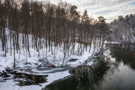 Winter scenery of the Radunia river meanders, Kashubia. Polandの写真素材