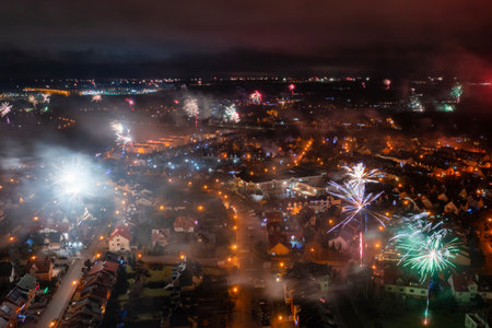 New Years fireworks display in Rotmanka, Polandの写真素材