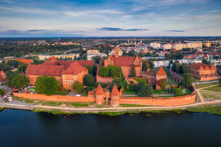 Beautiful Malbork castle over the Nogat river, Polandのeditorial素材