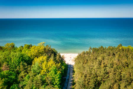 Aerial landscape of the beach in Jastrzebia Gora by the Baltic Sea at summer. Poland.の写真素材