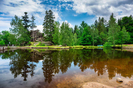 Beautiful scenery of the Szklarska Poreba town in Karkonosze mountains, Giant Mountains. Polandの写真素材